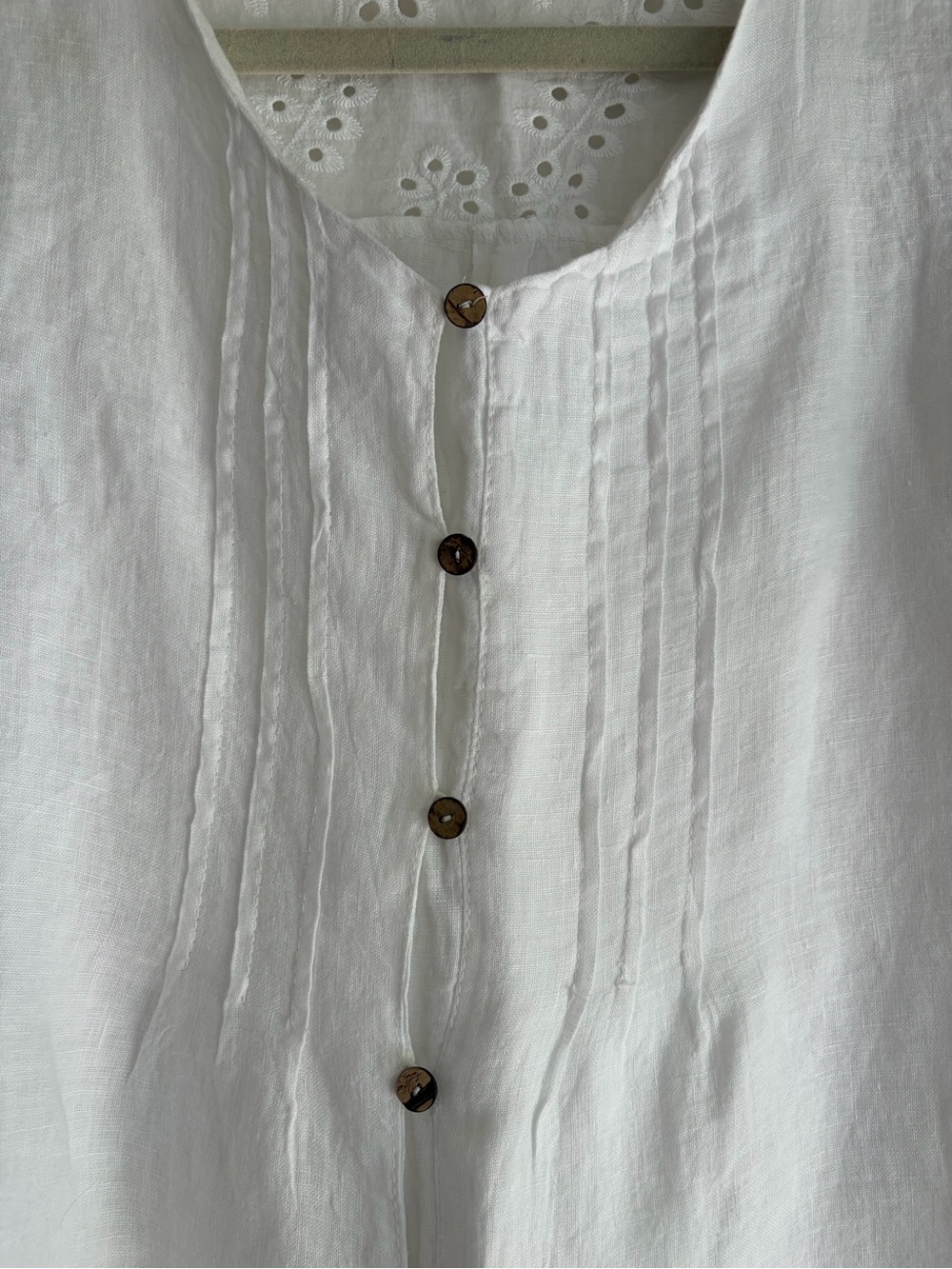 Lungo L'Arno 100% Linen White Pintuck Roll Sleeve Button Down Shirt Size L - Picture 3 of 8